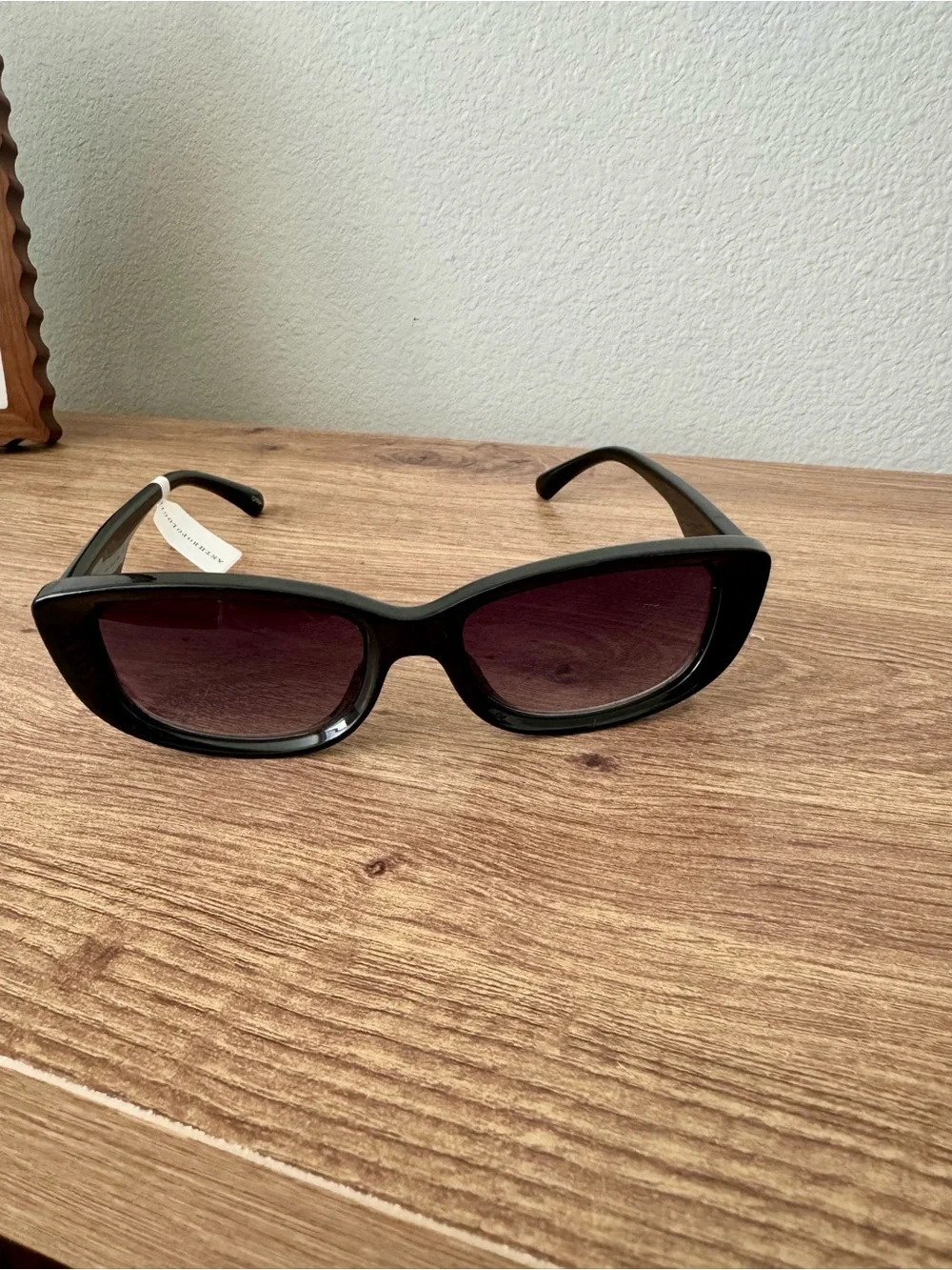 Anthropologie Reality Eyewear Slim Wrapped Oval Sunglasses Black NWT Preppy Chic